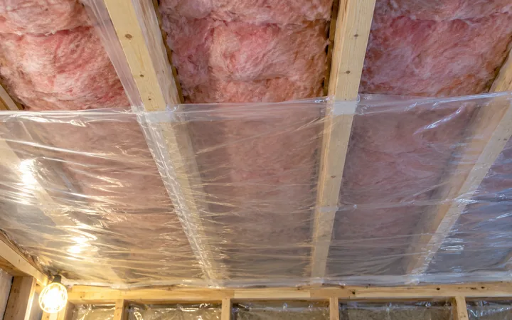 Membrane pare-vapeur transparente installée sous les solives et l’isolant